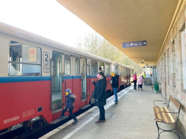 始発駅のHűvösvölgyで子供鉄道に乗り込む子供