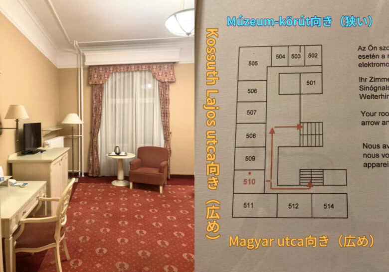 アストリアホテルの客室と、館内のマップ