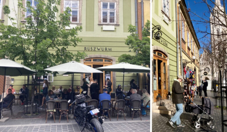 ブダペストのおすすめ老舗カフェ　ルスヴルムの外観とテラス席の様子