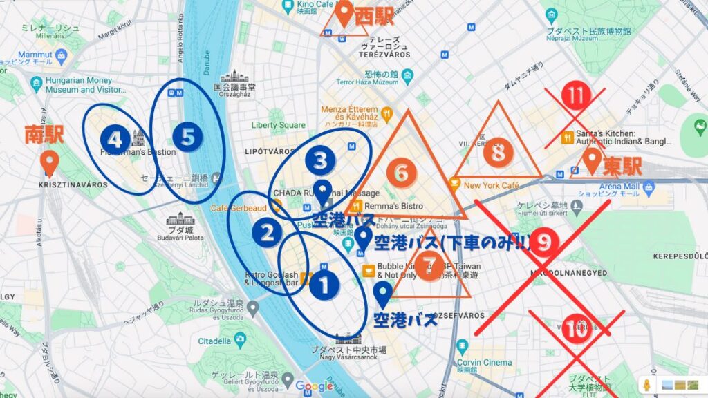 ブダペストの宿泊エリアマップ