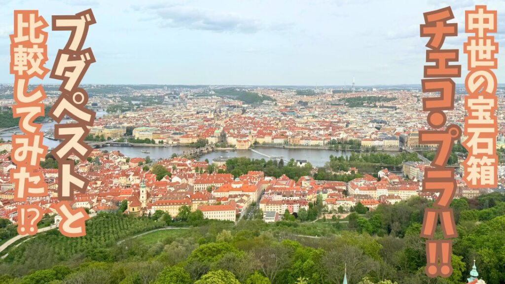 チェコの首都プラハをペトシーンの丘の上から見た様子