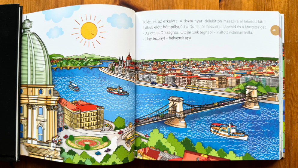 ブダペストの観光絵本「Brúnó bemutatja Budapestet」のブダ白からの風景