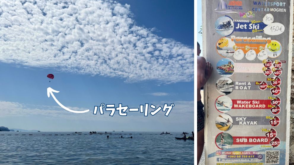 モンテネグロの人気観光地、ブドヴァにあるモグレンビーチで見かけたパラセーリング