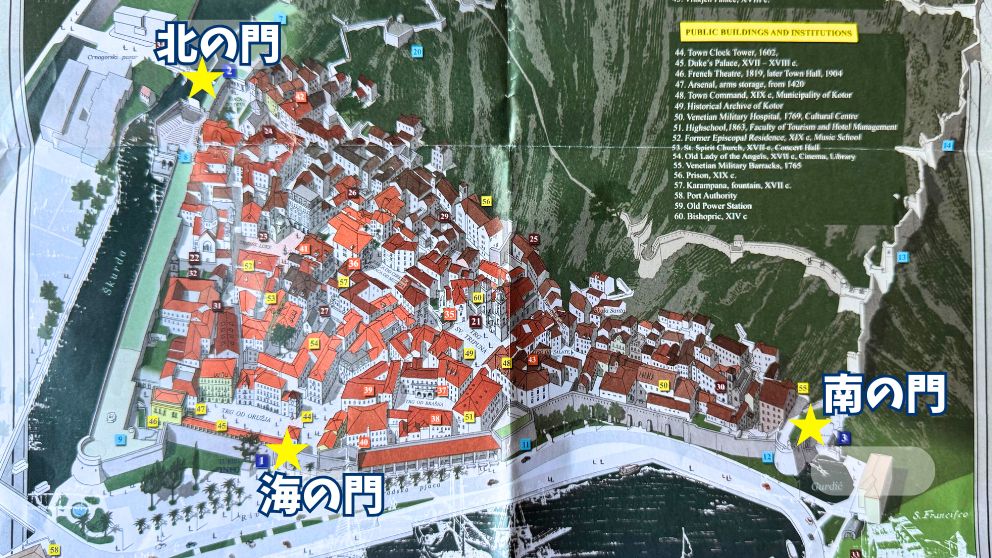 モンテネグロの世界遺産、コトルの旧市街のマップ