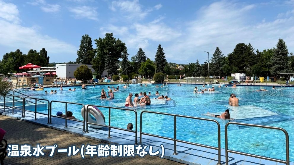 ブダペストにあるマルギット島のパラティヌス温泉プール。温泉水プールの様子