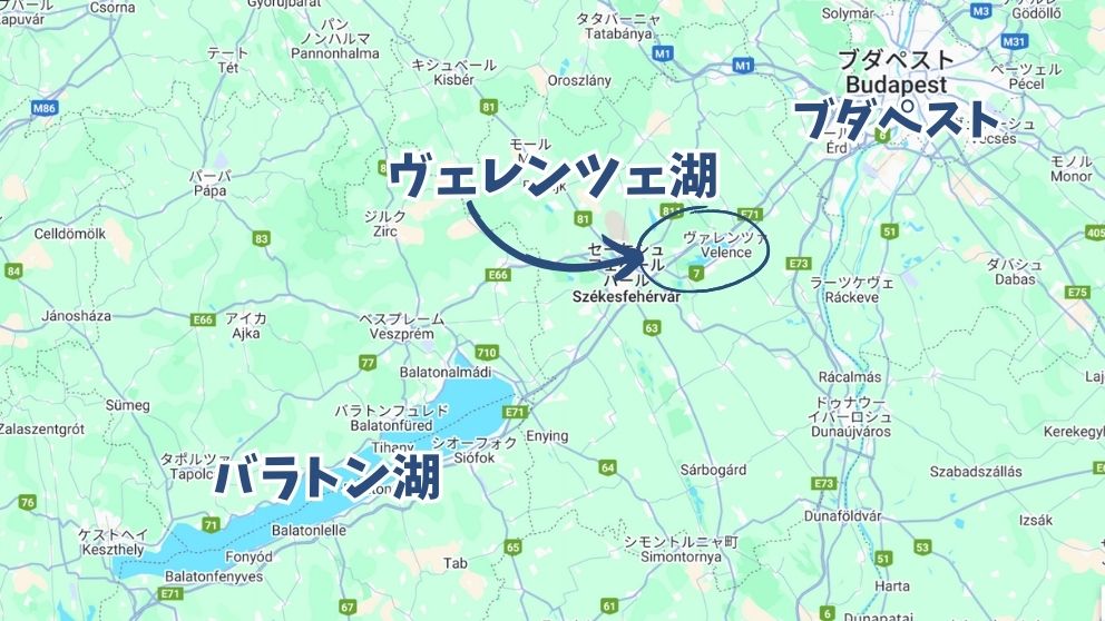 ブダペスト・ヴェレンツェ湖・バラトン湖の位置を示すマップ