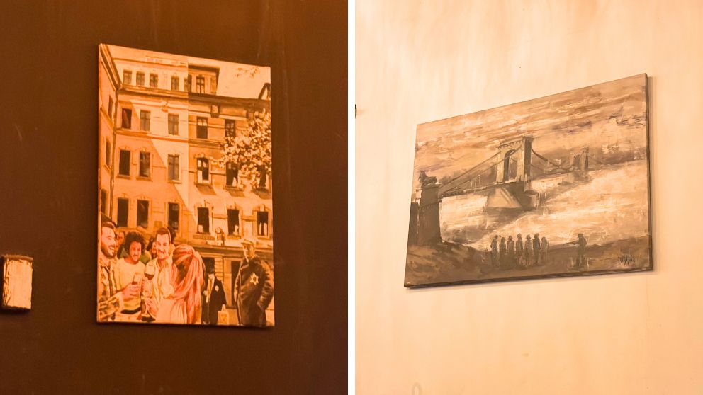ブダペスト7区にあるコーシャレストランCafe Tamarの店内に飾ってある絵画。ホロコーストを思い起こす内容