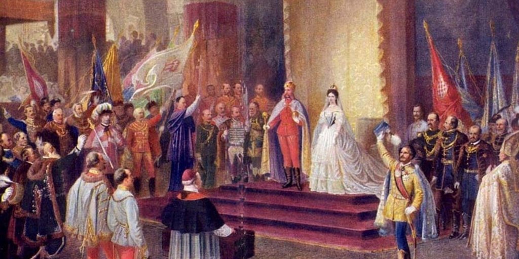 1867年のオーストリア＝ハンガリー二重帝国成立の戴冠式の様子