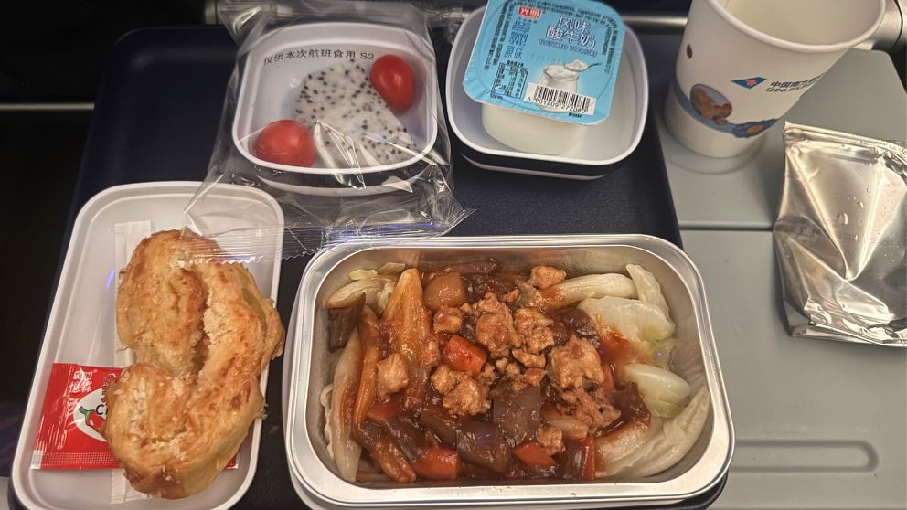 中国南方航空の機内食（羽田〜ブダペスト、2回目）、チキンと中華麺