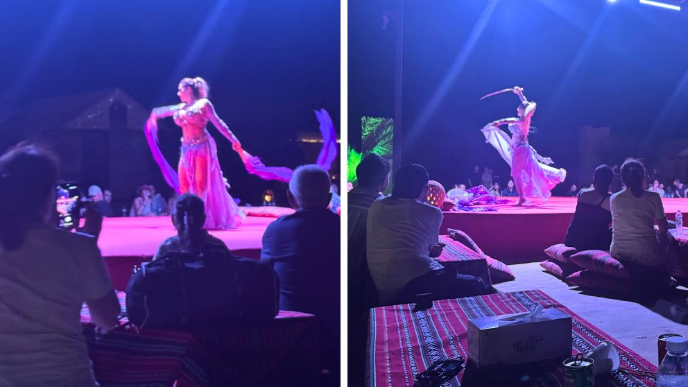 アブダビの砂漠ツアーのデザートキャンプで披露されたベリーダンス