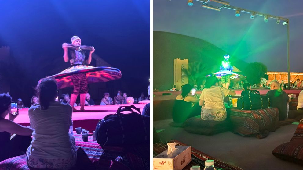 アブダビの砂漠ツアーのデザートキャンプで披露されたタンヌーラダンス