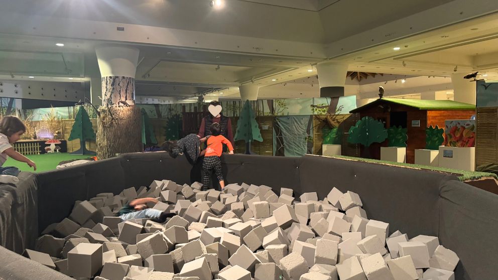 ブダペストのハンガリー自然史博物館の企画展スペースにある広い遊び場。この日はスポンジがいっぱいのプールがあった