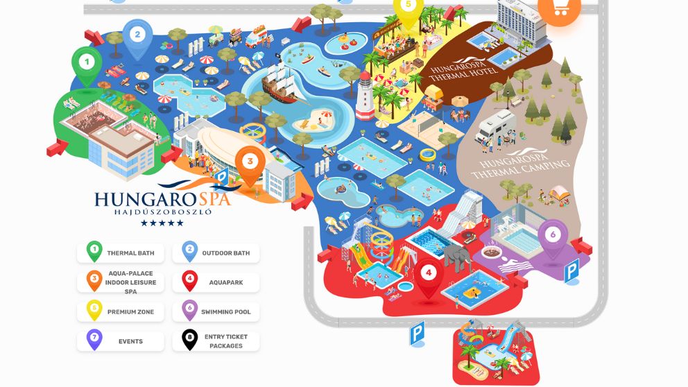 ハンガリーのハイドゥソボスローにあるフンガロスパの全体マップ