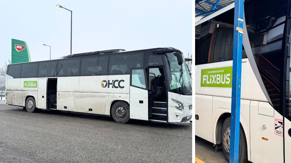 FlixBusのロゴが入っているが、車体はトレードマークのグリーンではなかったバスの外観