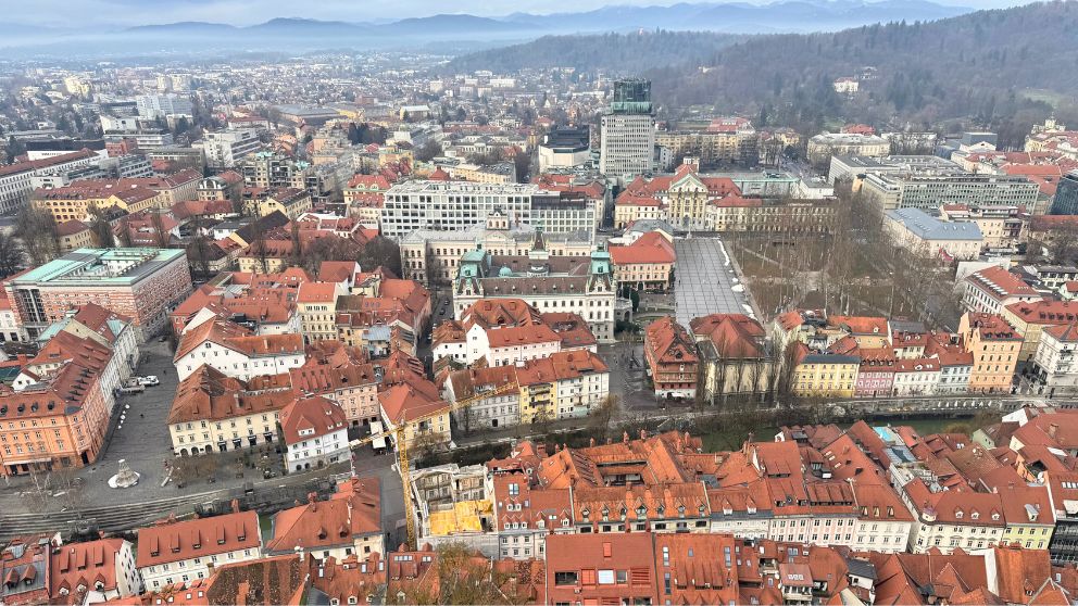 リュブリャナ城の展望台からみる旧市街の景色
