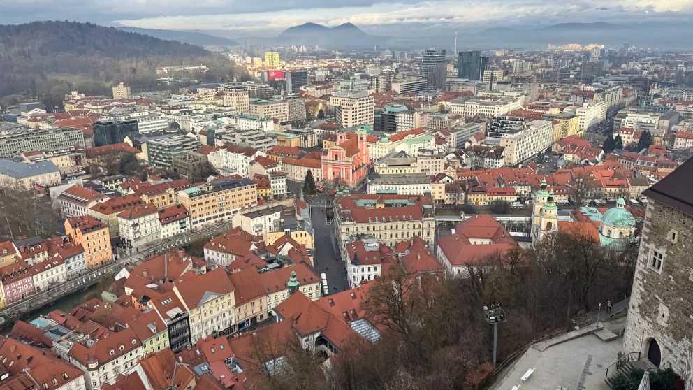 リュブリャナ城の展望台からみる旧市街の景色