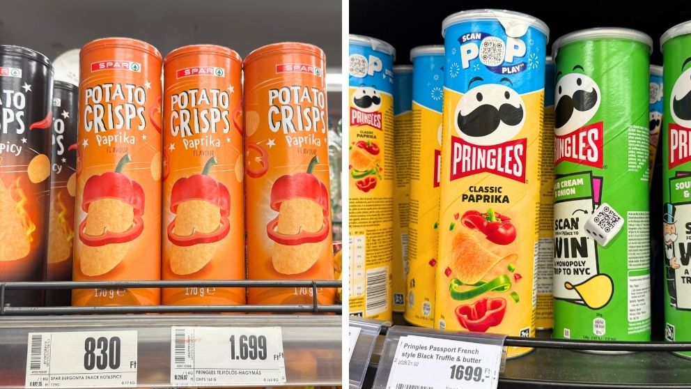 筒形の箱に入ったパプリカ味のポテトチップス