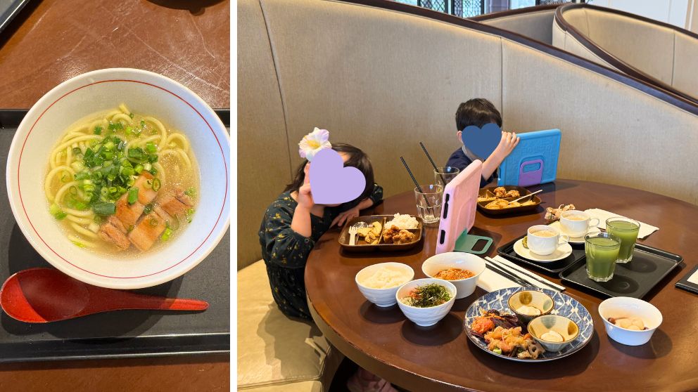 フサキビーチリゾートの琉球新天地レストランのテーブルの様子、八重山そばの画像