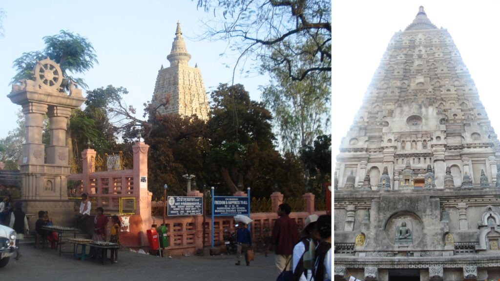 ブッダガヤのマハーボーディー寺院の入口門と塔(ユネスコ世界遺産)