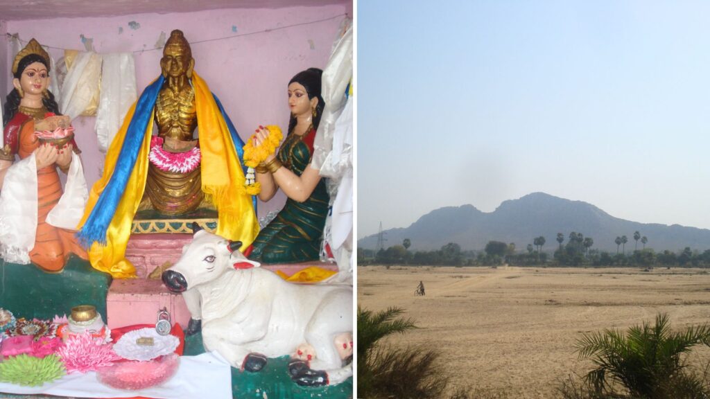 スジャータ村の小さな祠とビハール州の広大な風景(ブッダガヤ近郊)