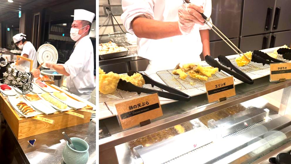 富士レークホテルのレストランの天ぷらライブコーキング