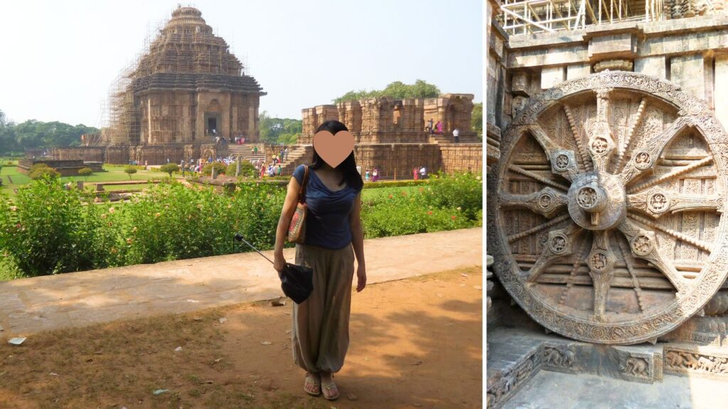 オディシャ州の世界遺産コナーク太陽神殿と精巧な彫刻が施された巨大な石の車輪