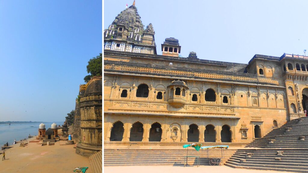 マヘーシュワルのナルマダ川沿いのガートとアヒルヤー・フォートの優雅な建築