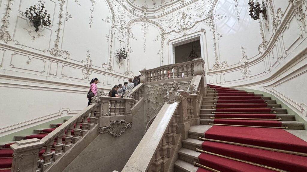 サボー・エルヴィン図書館、赤いカーペットの大階段