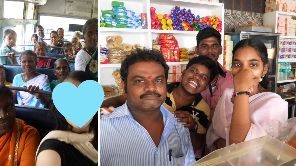 タミル・ナードゥ中部の地元バスで出会ったおばちゃんたちと、商店で話しかけてくれた地元の人たち