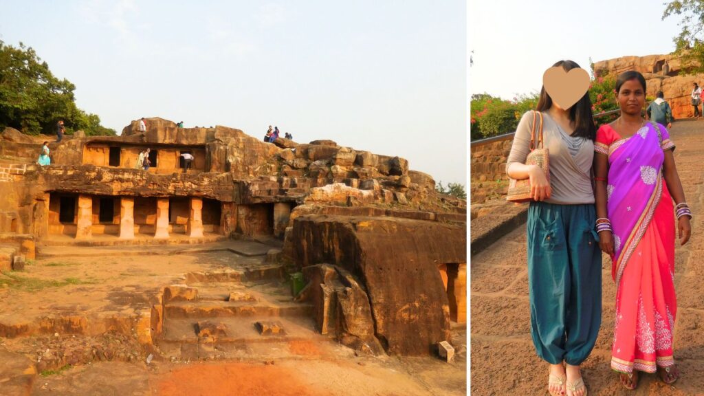 ブバネーシュワル近郊のウダヤギリ石窟と地元の女性との記念撮影