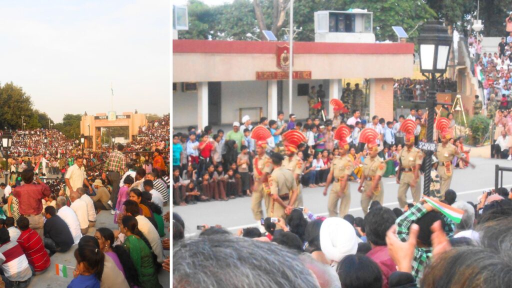 ワガー国境セレモニーのインド側(ボリウッドダンスで盛り上がる混合観客席)