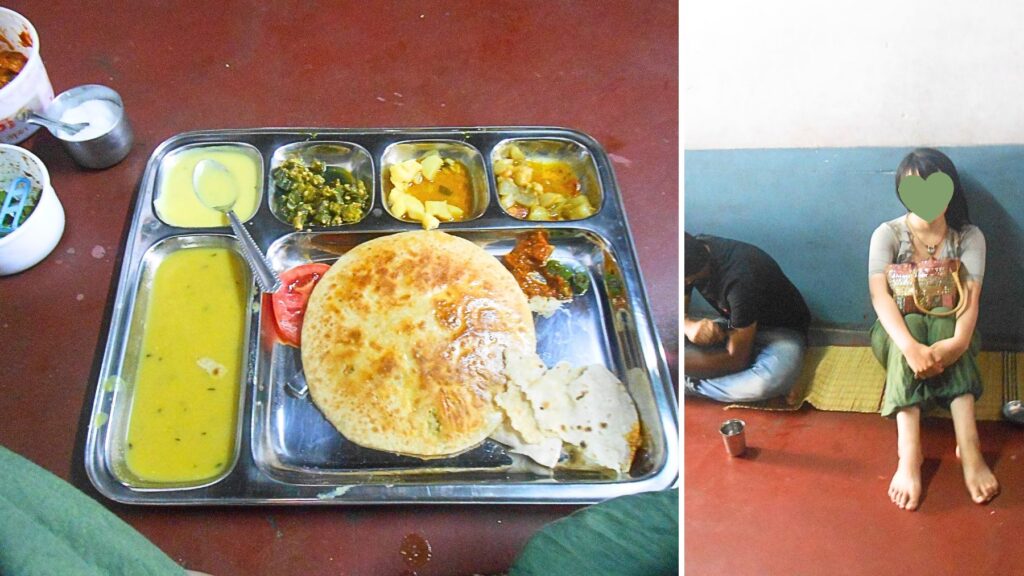 インドで床に座って食べるスタイルのターリー