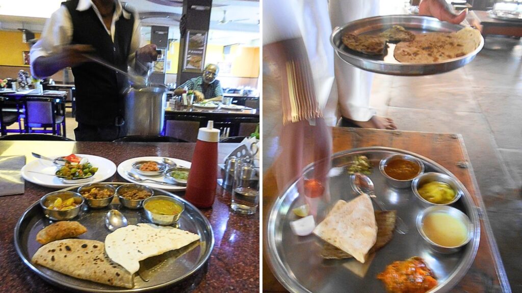 インドのレストランで配膳スタイルで出てくるターリー