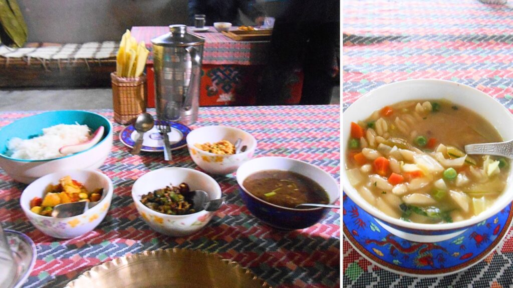 シッキム州のローカル定食と野菜スープ