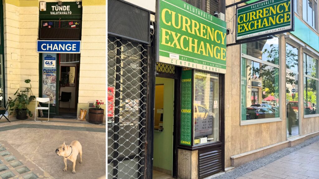 ブダペストの両替所の外観
ChangeやExchangeの看板がかかげられている