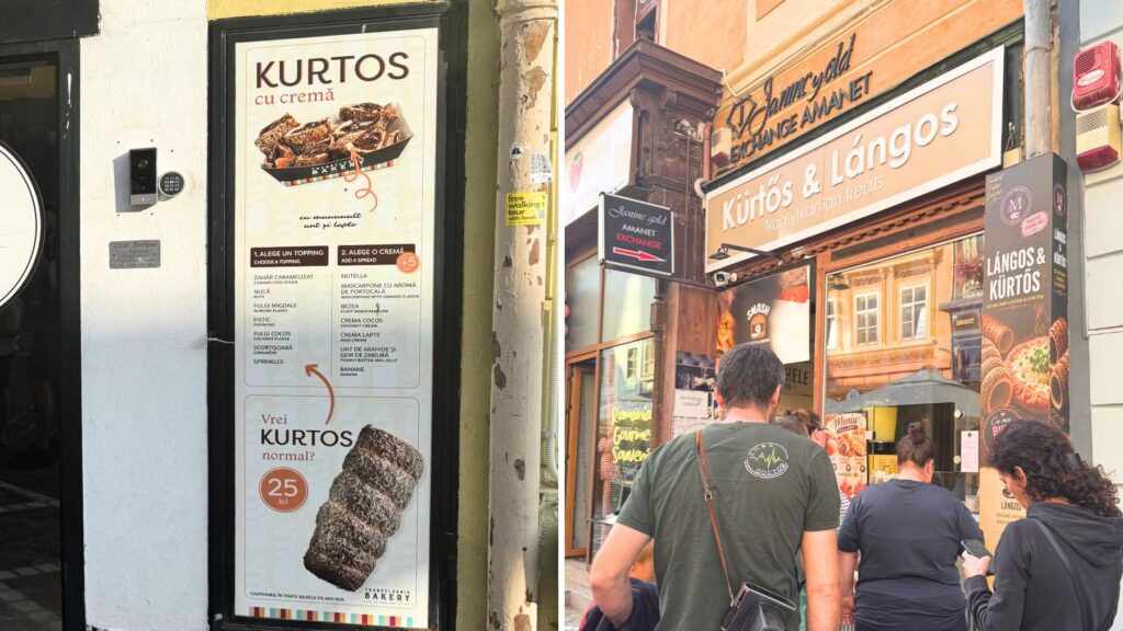 クルトーシュカラーチ(煙突パン)のメニューと専門店の様子
